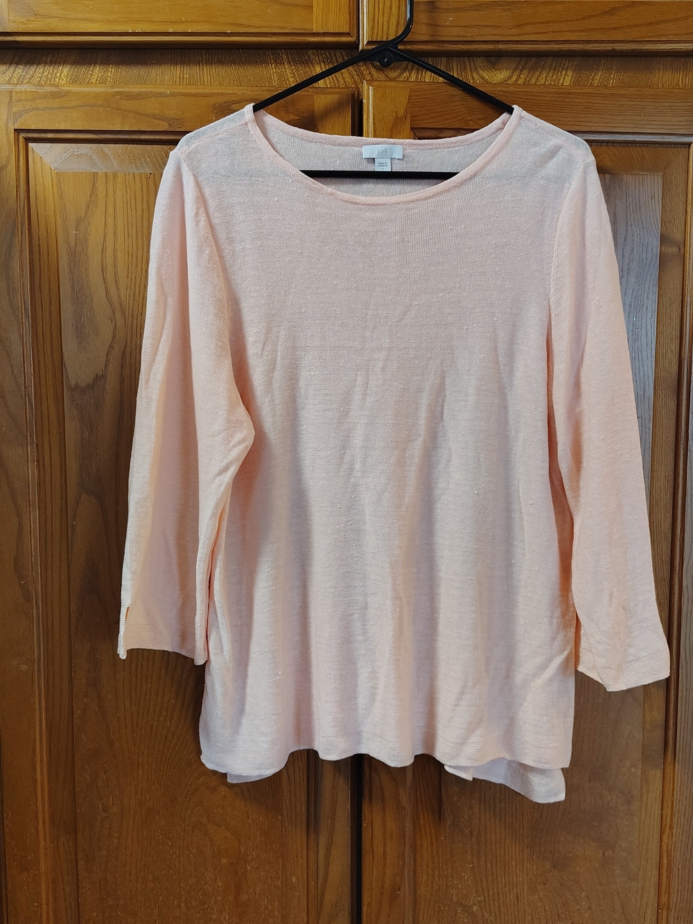 J. Jill Top Women's Linen/Cotton Knit Pearl Pink 3/4 Sleeve Light Large Office